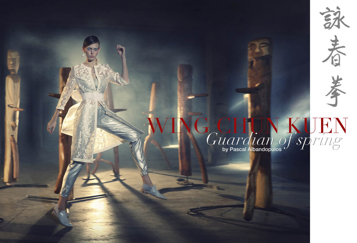 'Guardian of Spring' Pascal Albandopulos photographs fashion and wooden dummies from artist & Kung Fu teacher Olli Marschall