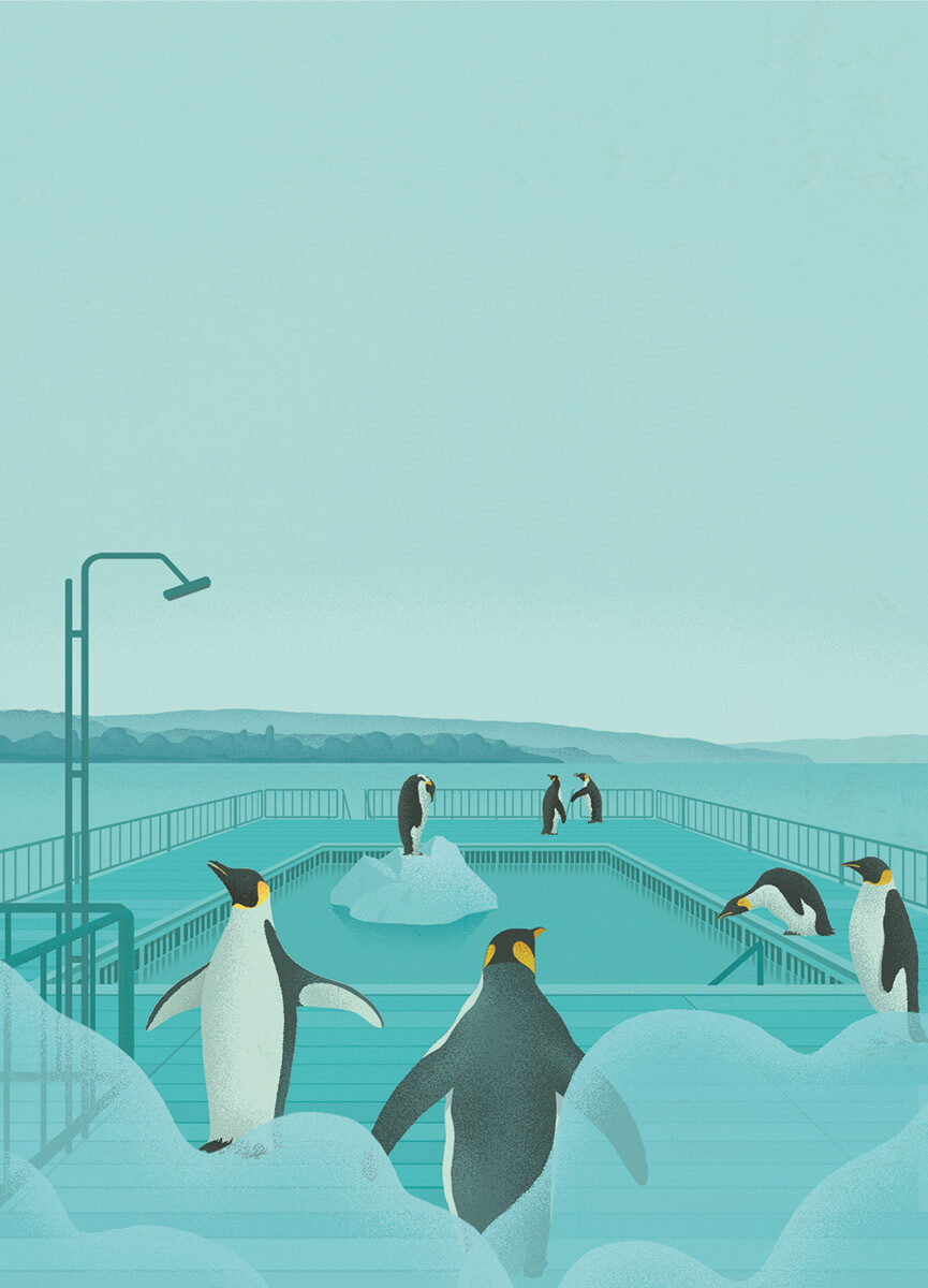 "Sauna am See" für das Züricher SEEBAD ENGE, DR. OZ Magazin und SAN DIEGO Magazin - drei Illustrationen von <b>Stephan SCHMITZ c/o VISUALEYES ARTISTS</b>