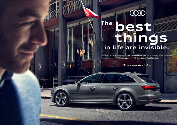 'The best things in life are invisible' - <b>Jürgen BERDEROW c/o KLAUS STIEGEMEYER</b> inszeniert den AUDI A4 für die Agentur PHILIPP UND KEUNTJE, Art Buying Karen Schwarzer und AD Ines Gerlach &amp; Sue Boese