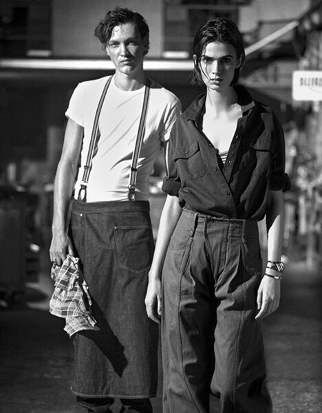 ‘Vintage, denim et bleus de travail …’ –&nbsp;<b>LISE ANNE MARSAL</b> photographs her fashion editorial ‘Workwear’ for <b>MADAME FIGARO</b> in a picturesque workshop in Paris