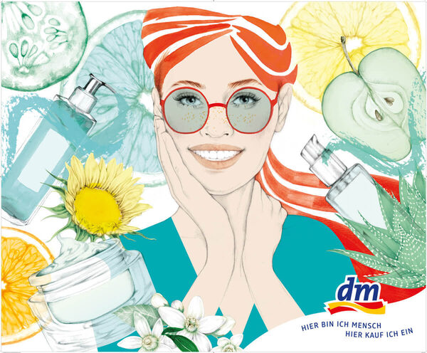 <b>dm Drogeriemarkt</b> mit POS &amp; Tütendesign von Illustratorin<b> Lina EKSTRAND c/o WILDFOX RUNNING </b>