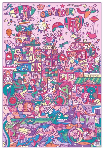 Murals, Live Paintings, Family Poster, Packaging Design … Flying over Fredinkoland – a look back at the year with a&nbsp;potpourri of the work by live painting artist <b>FREDINKO c/o ART ACT</b>