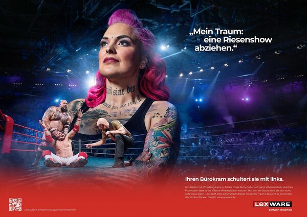 <b>MARKUS MUELLER</b> photographs the ‘Dreams’ image campaign with female wrestler Jazzy Gabert for <b>LEXWARE</b> and Reinsclassen