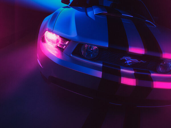 <b>ANKE LUCKMANN</b> stages a <b>MUSTANG WITH BLACK STRIPES </b>using Gybow Light Technik in a lively world of colors
