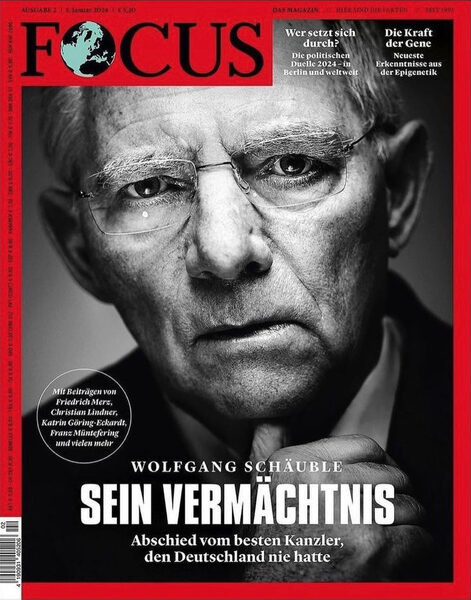 Recently deceased politician <b>Wolfgang Schäuble on the cover of FOCUS</b> magazine – photo by <b>Anatol KOTTE c/o&nbsp;KRISTINA KORB</b>
