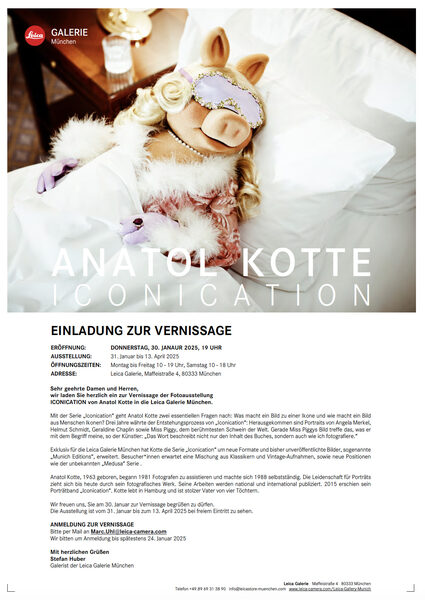 <b>KRISTINA KORB</b> : Einladung zur Vernissage der Fotoausstellung<b> ICONICATION von Anatol Kotte </b>in die Leica Galerie München