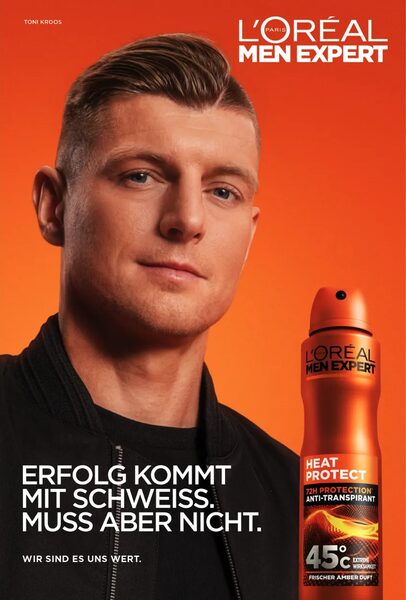 Toni Kroos is the face of the L'Oréal Paris Heat Protect 45°C anti-perspirant campaign, with post-production by ONE HUNDRED BERLIN