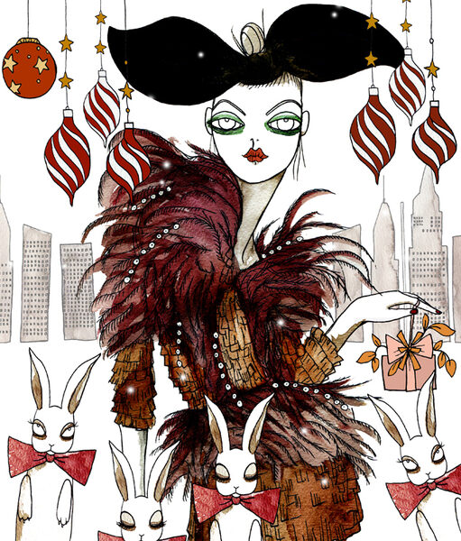 Smarte  Katzen treffen auf festlich gestimmte Hasen auf den Party-Nächten der VOGUE Russia - illustriert von <b>Cassandra RHODIN</b>