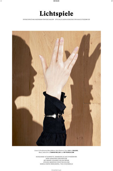 'Lichstpiele', die Schmuckstrecke im NZZ Magazin - Styling <b>Claudia SCHOLTAN</b> &amp; Hair &amp; Make-up by <b>JEANNETTE JOHANSSON</b>, beide Artists c/o KLAUS STIEGEMEYER