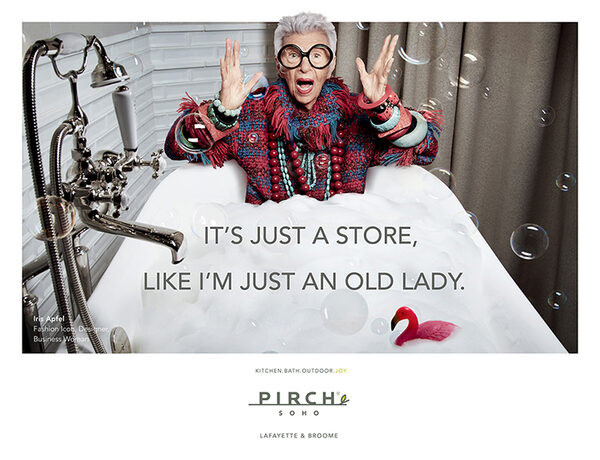 ‘It’s just a store – like I am just an old lady‘. GoSee (finally!) in the bathroom with fashion icon IRIS APFEL - the campaign shoot for PIRCH by <b>Liz VON HOENE</b> c/o SEVERIN WENDELER