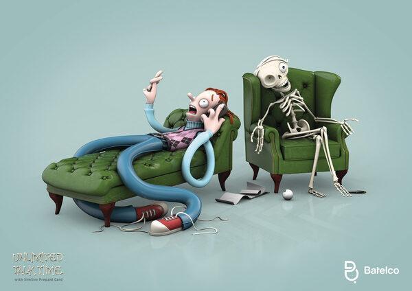 'Unlimited Talk Time' for SIMSIM and incredible toothpicks for ELMEX - illustrations by <b>Mark GMEHLING c/o VISUALEYES ARTISTS</b>