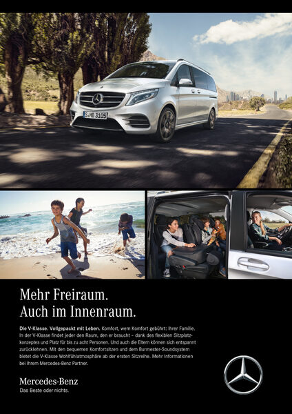 'VOLLGEPACKT MIT LEBEN' Lukas Lindemann Rosinski präsentiert die neue V-Klasse Kampagne für ihren Kunden Mercedes-Benz Vans mit TV-SPot sowie Printmotiven von Anke Luckmann auf GoSee